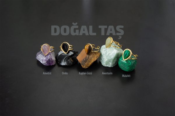 Çelik Damla Doğal Taş Yüzük