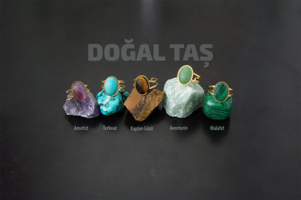 Çelik Oval Doğal Taş Yüzük