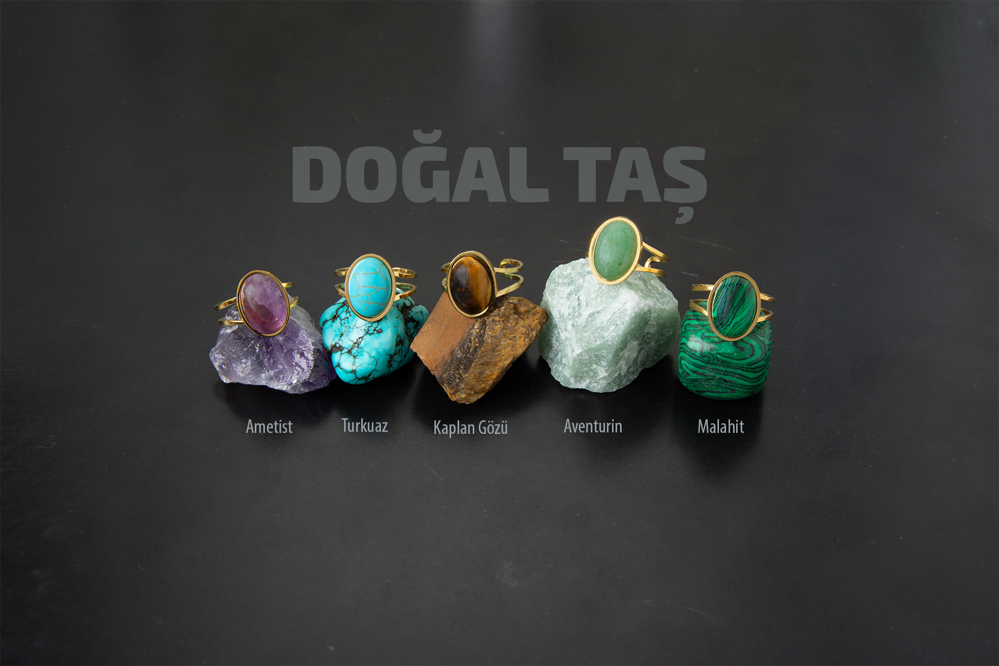 Çelik Oval Doğal Taş Yüzük
