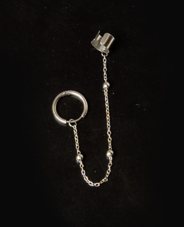Çelik Ear Cuff lı Halka Küpe
